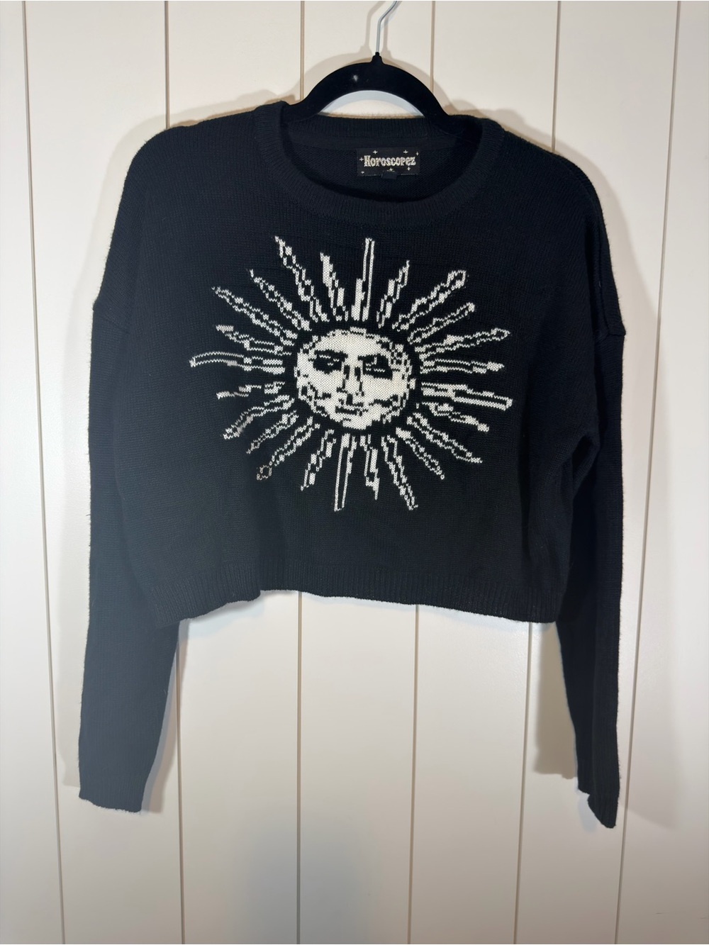 Horoscope Crop Sun Knit Sweater - Size S